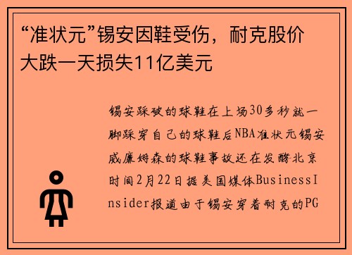 “准状元”锡安因鞋受伤，耐克股价大跌一天损失11亿美元