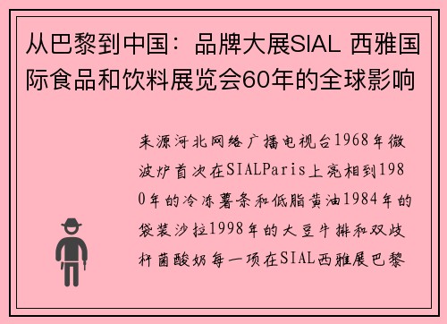从巴黎到中国：品牌大展SIAL 西雅国际食品和饮料展览会60年的全球影响力之旅