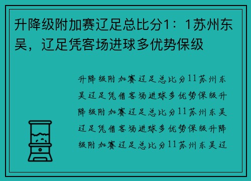 升降级附加赛辽足总比分1：1苏州东吴，辽足凭客场进球多优势保级